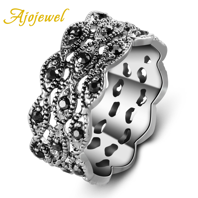 Vintage Items Collection - Ajojewel 3 Laags Strass Ring Zwart