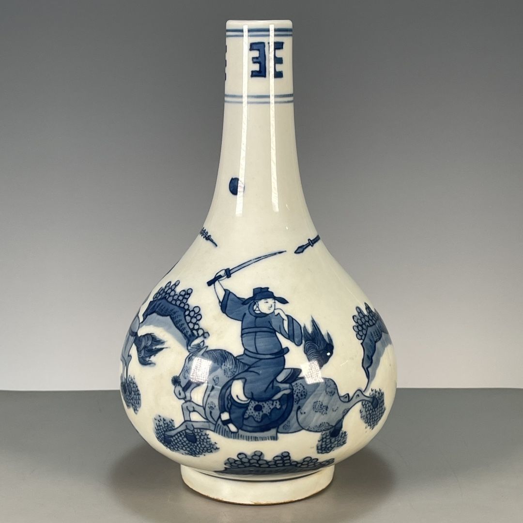 Vintage Collectible Pottery - Antiek Chinees blauw-wit porseleinen vaasje met