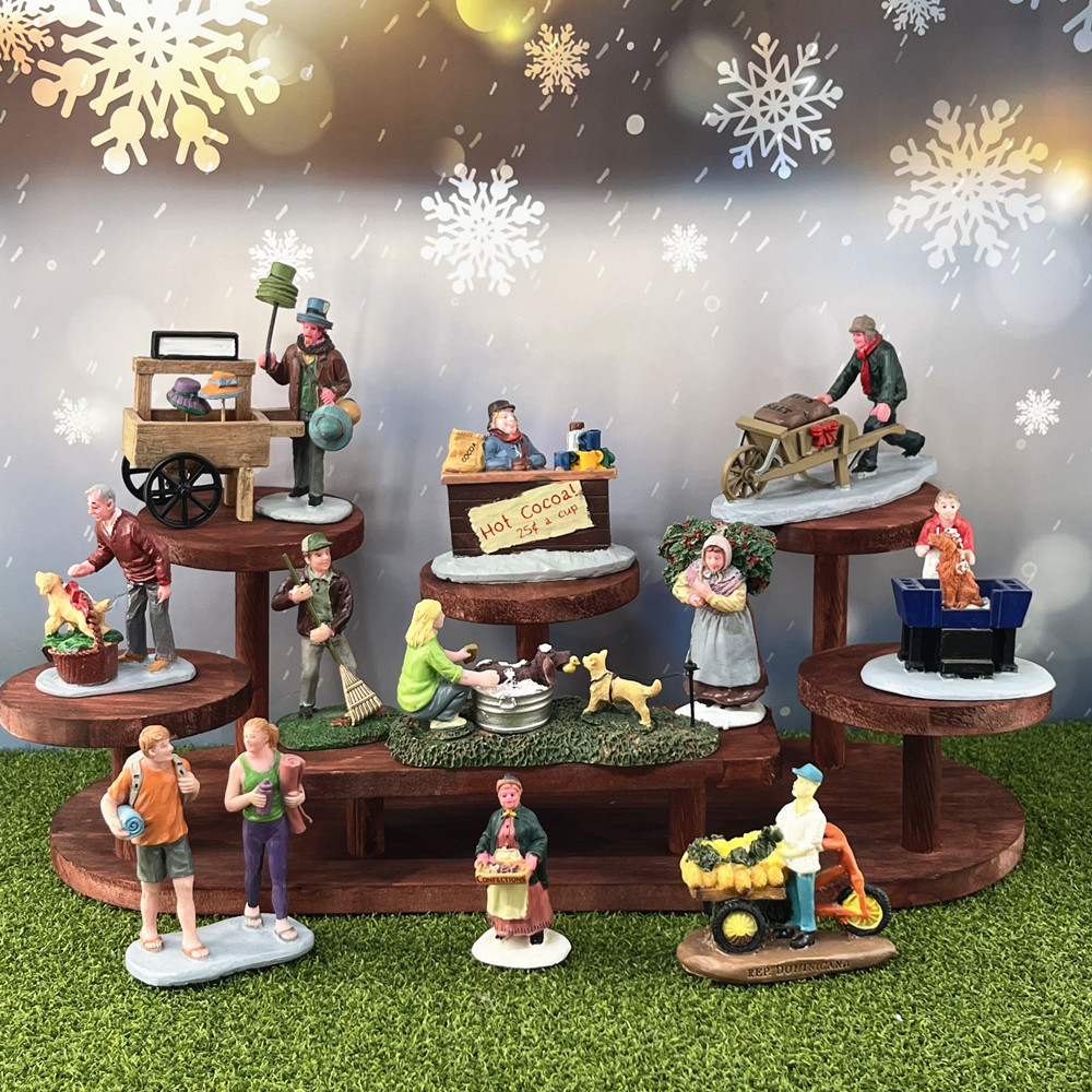 Vintage Collectible Market - Vintage Kerstdorp Figuurtjesset, Harsen Wintermarkt Scène