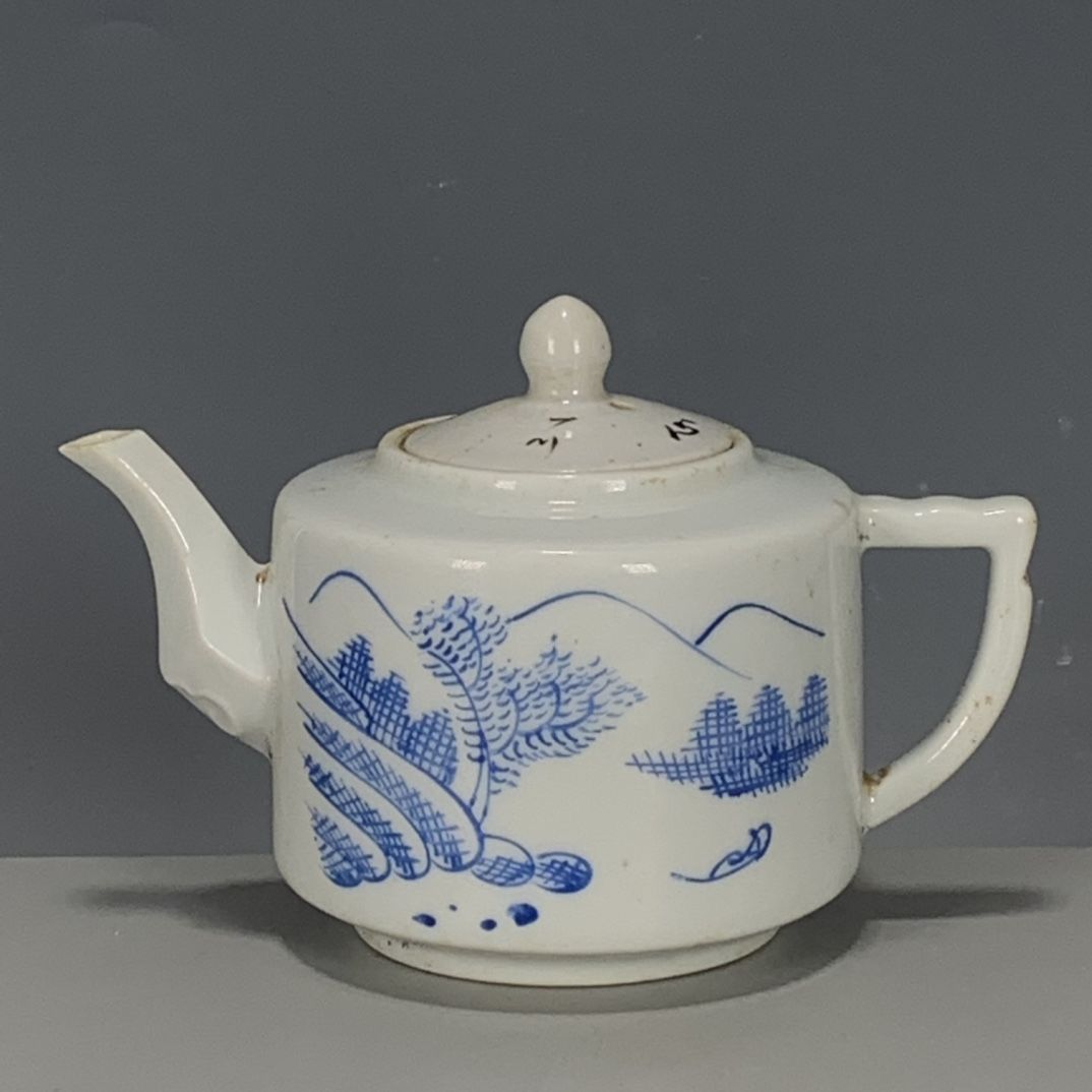 Vintage Collectible Pottery - Handgeschilderde blauw-witte porseleinen theepot met Chinees