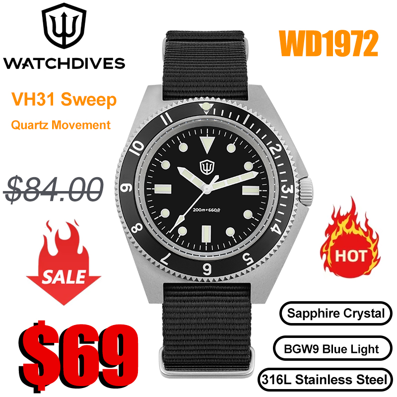 Vintage Watch Collecting - Watchdives WD1972 Quartz Horloge VH31 Sweep